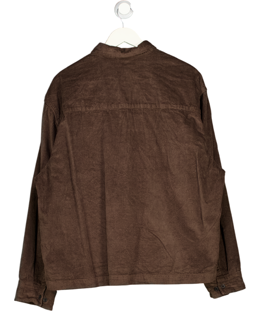 ASOS Design Boxy Oversized Cord Rugby Shirt In Brown UK L