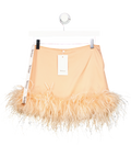 MELROSE HAUS Peach Pink Feather Trim Mini Skirt UK XS