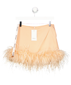 MELROSE HAUS Peach Pink Feather Trim Mini Skirt UK XS