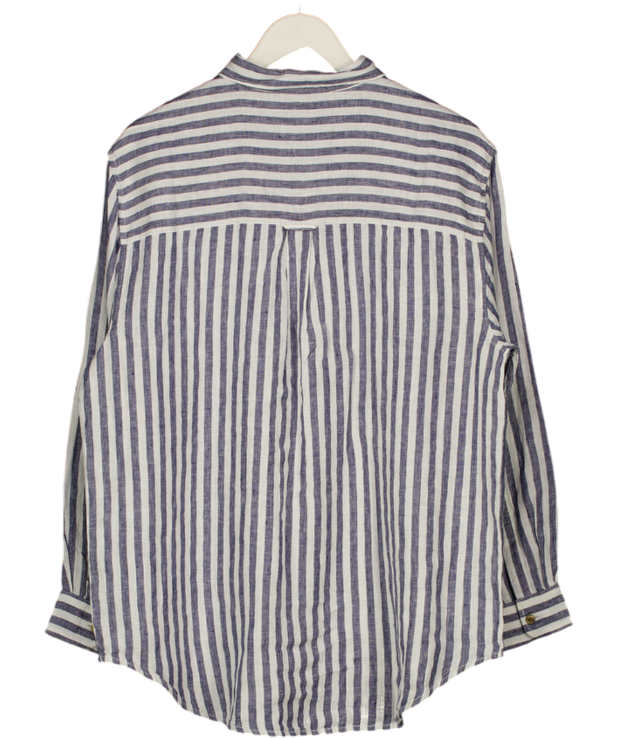 SUPERDRY Blue & White Striped Casual 100% Linen Boyfriend Shirt UK 12