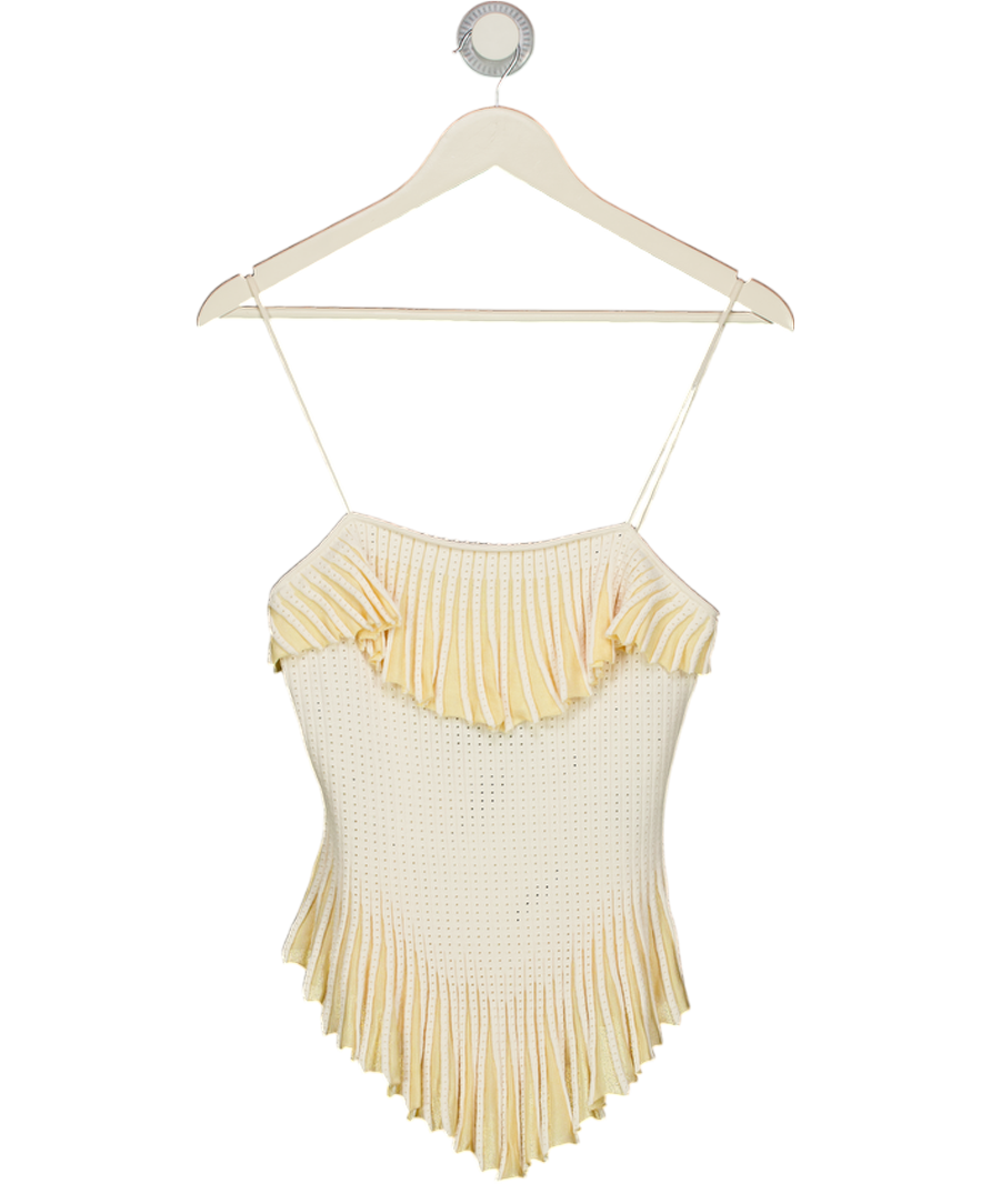 H&M Edition Ivory / Yellow Flounced Pointelle-knit Top UK S