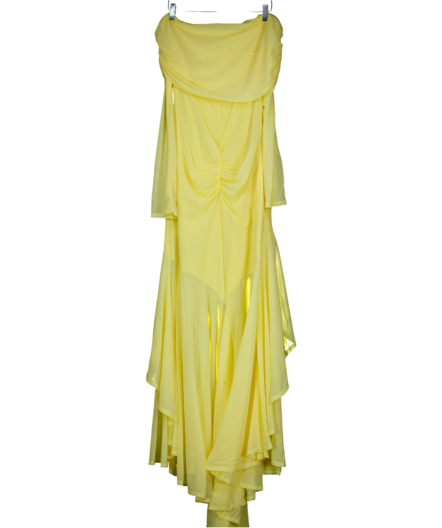 ASOS Yellow Stretch Chiffon Long Sleeve Bardot Maxi Dress With Ruffle Hem UK 10