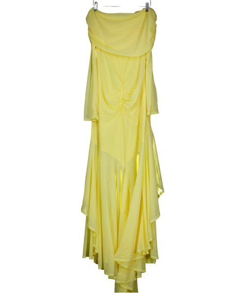 ASOS Yellow Stretch Chiffon Long Sleeve Bardot Maxi Dress With Ruffle Hem UK 10