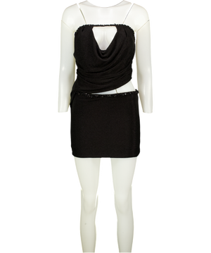 OUTCAST Uma Bandeau Cut-out Mini Dress Black Shimmer UK XS