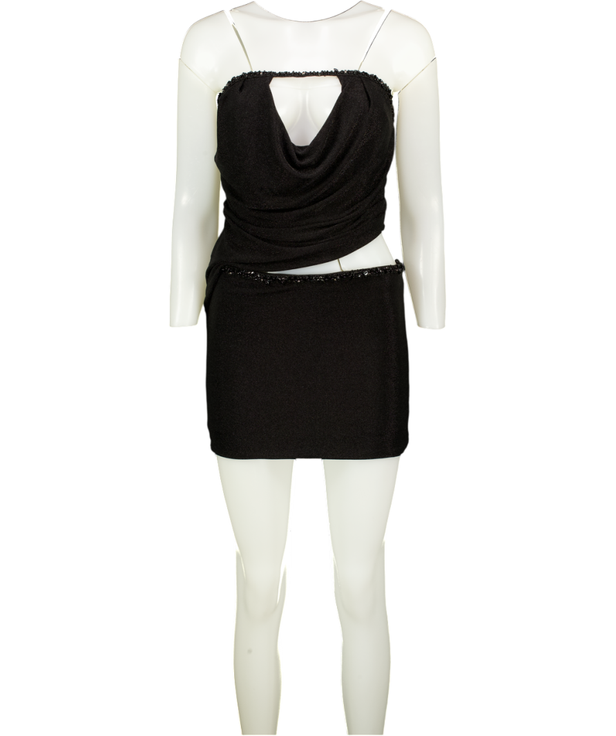 OUTCAST Uma Bandeau Cut-out Mini Dress Black Shimmer UK XS