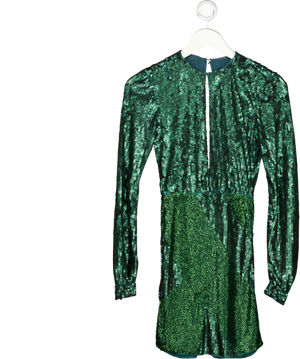 MICHAEL COSTELLO X Revolve Green Sequin Long Sleeve Mini Dress UK XXS