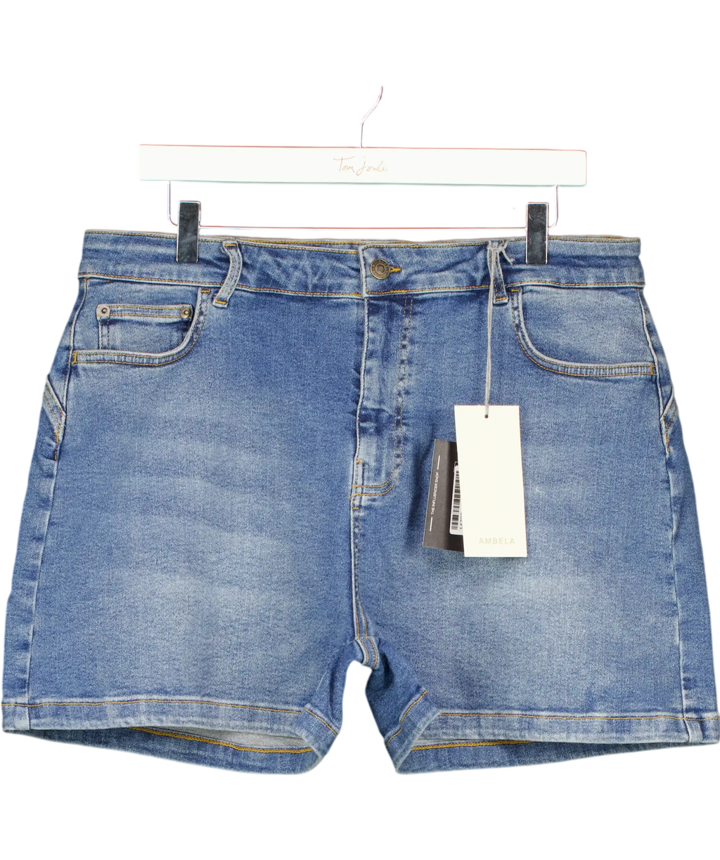Ambela Blue Stretch Raw Hem Shorts UK 18