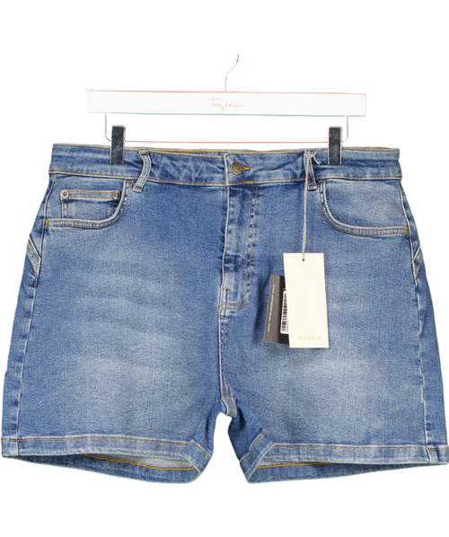 Ambela Blue Stretch Raw Hem Shorts UK 18