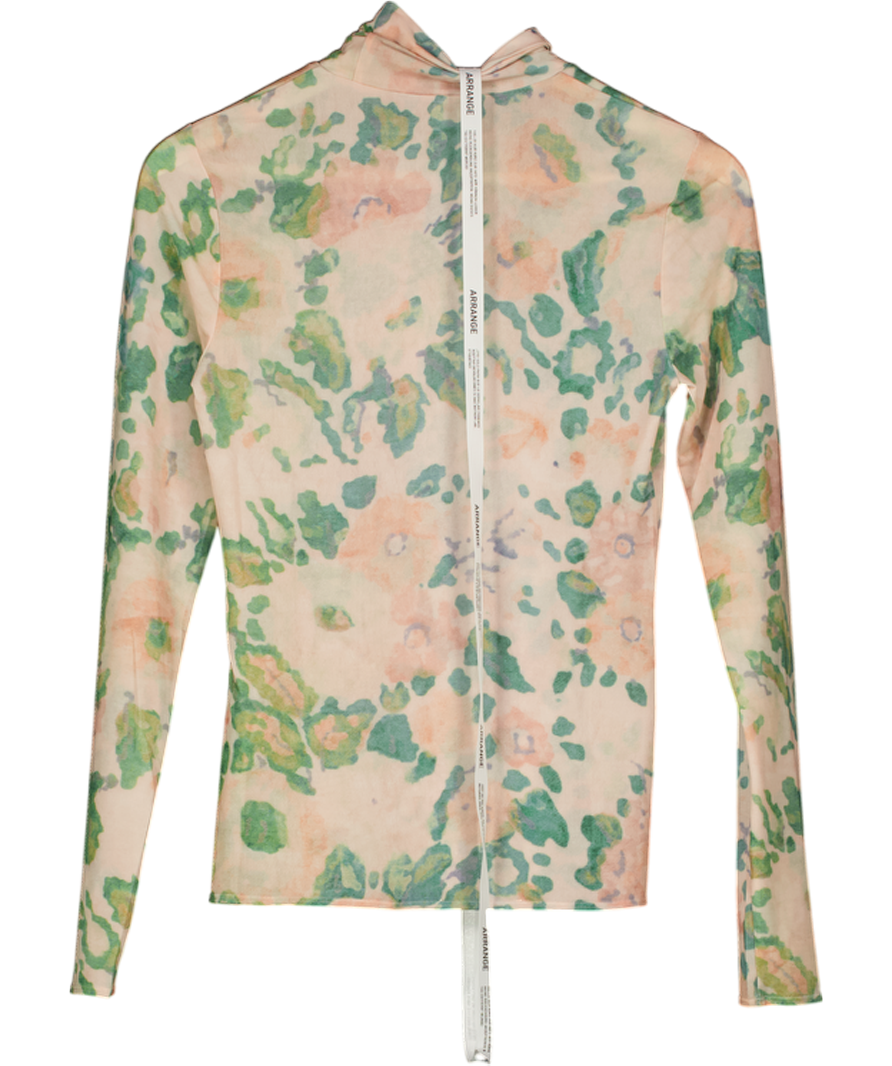 ASOS Curve Premium Mesh Abstract Floral Printed High Neck Long Sleeve Top In Pink UK 10