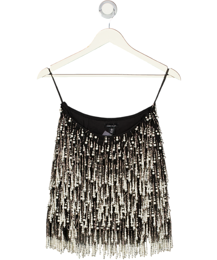 Karen Millen Black Pearl Tassel Embellished Woven Mini Skirt UK 6