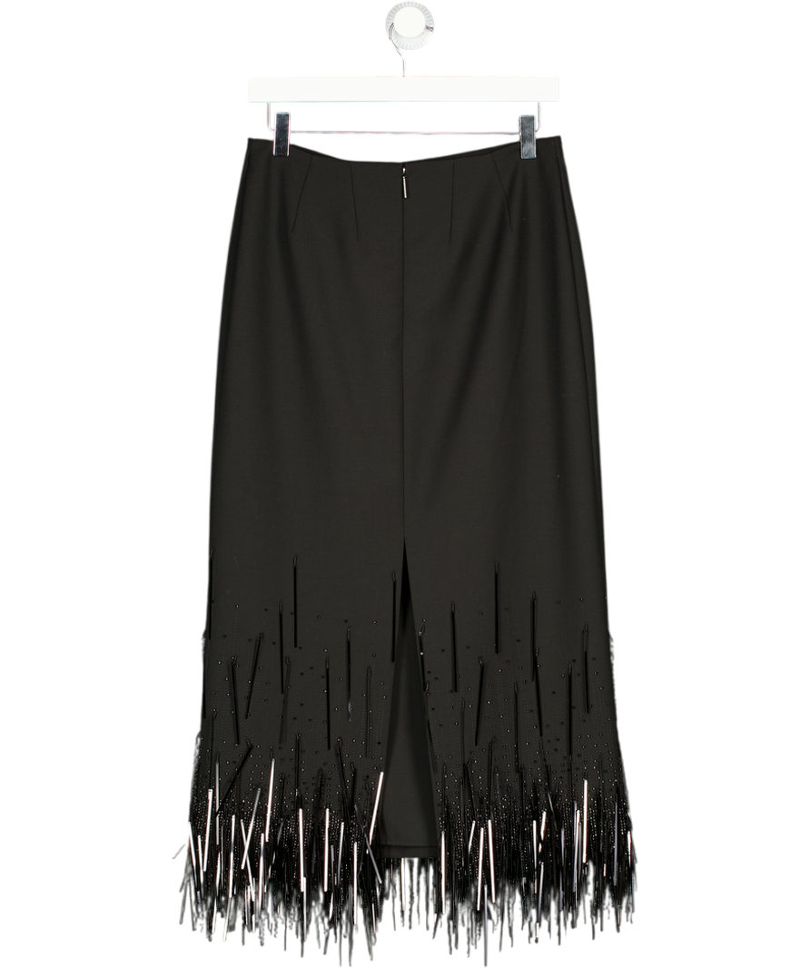 M&S X 16arlington Black Wool Blend Tassel Beaded Zip Midi Skirt UK 10