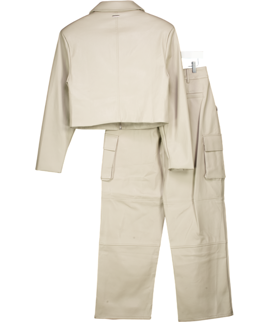 maniere de voir Grey Faux Leather Collared Zip Up Jacket (m) And Wide Leg Trouser (uk10) Set UK M