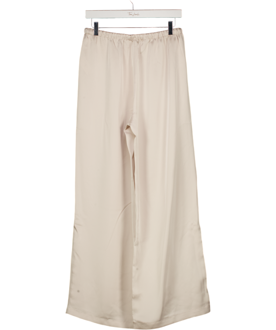ELKA COLLECTIVE Cream Luxury Mina Satin Wide Leg Trousers UK 8