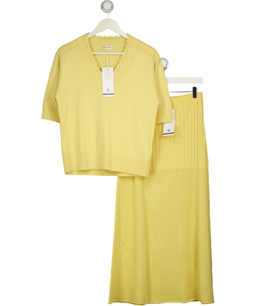 IRIS & WOOL 2-piece Merino Wool / Cotton Blend Butter Yellow  Top And Skirt Set UK S