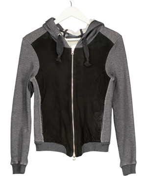lot78 Grey Suede Front Zipped Hoodie UK XS