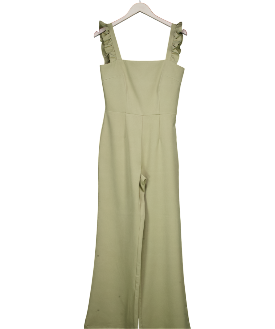 PRETTY LAVISH Green Wide Leg Square Neck Ruffle Jumpsuit UK 10