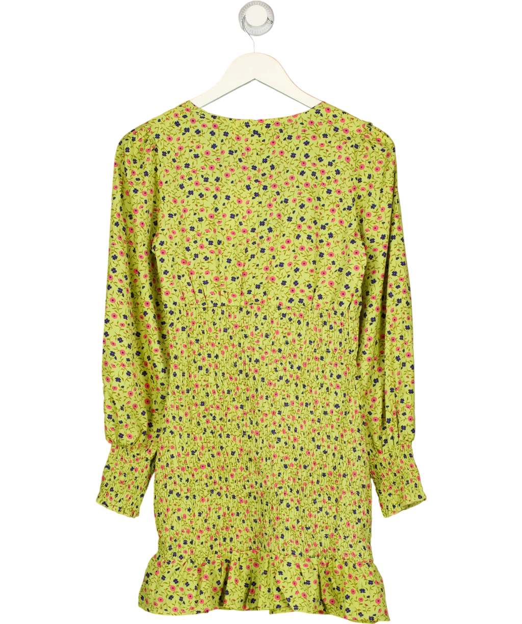 Daisy Street Yellow Ditsy Floral Square Neck Shirred Mini Dress UK 8