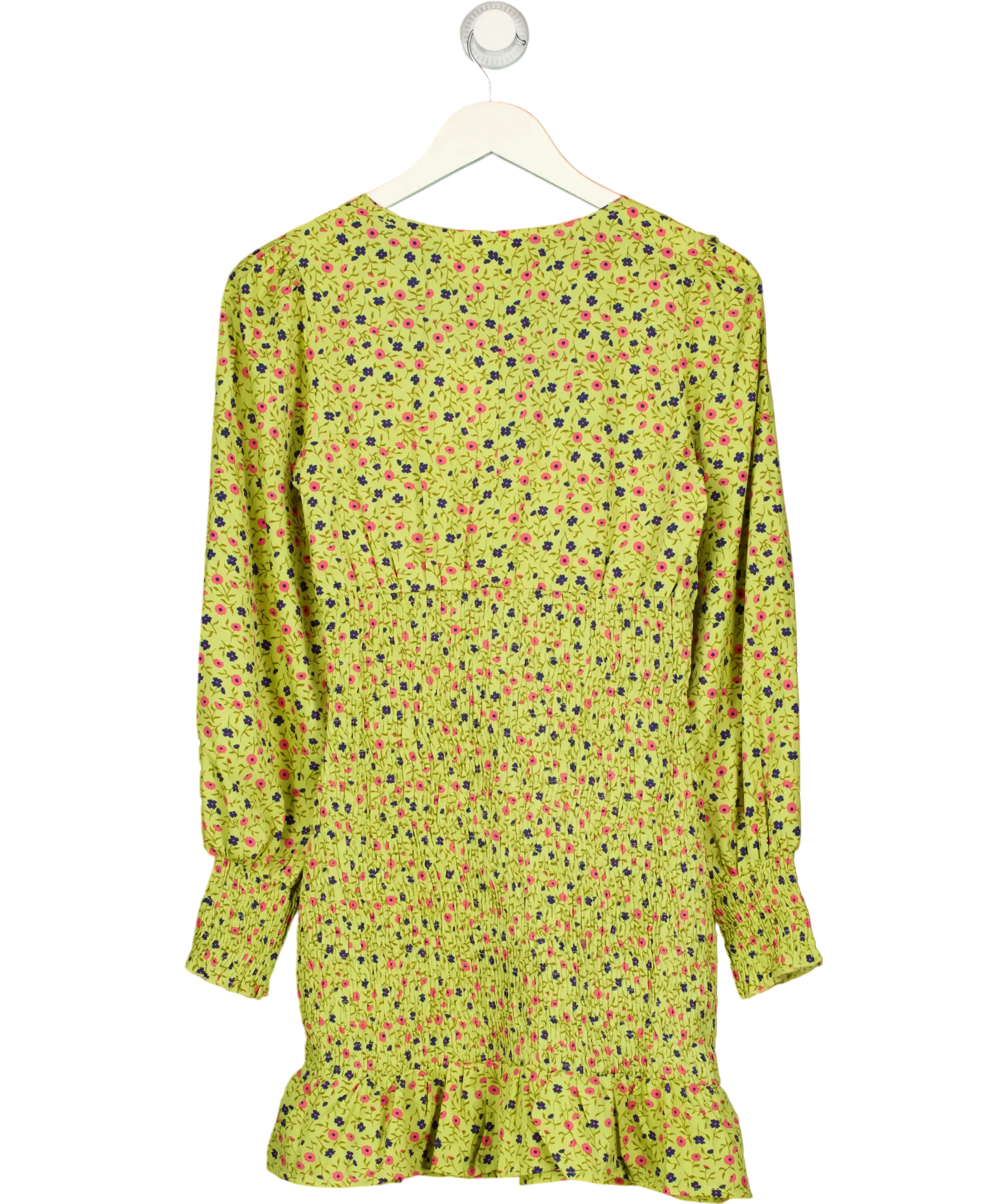 Daisy Street Yellow Ditsy Floral Square Neck Shirred Mini Dress UK 8