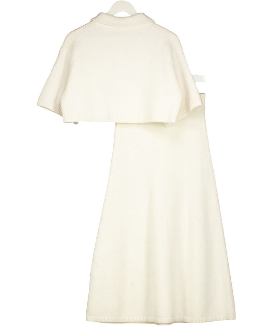 Karen Millen Cream 2-piece Alpaca Wool Fluffy Knit Polo Top And Midi Skirt Set UK S