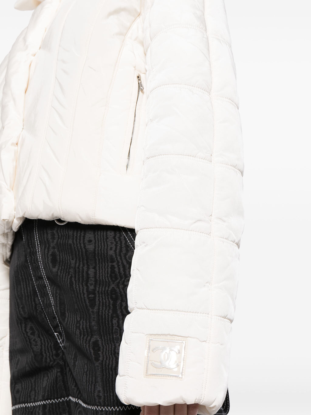 Chanel White Quilted Sportline Logo Sleeve Jacket UK 14
