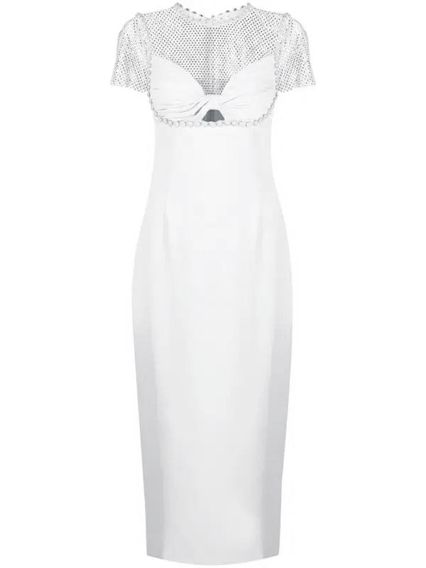Self-Portrait White Diamante Crepe Midi Dress BNWT UK 6