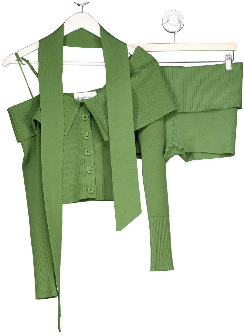 HOUSE OF SUNNY Green One Love Ribbed Top And Hotpants UK 8