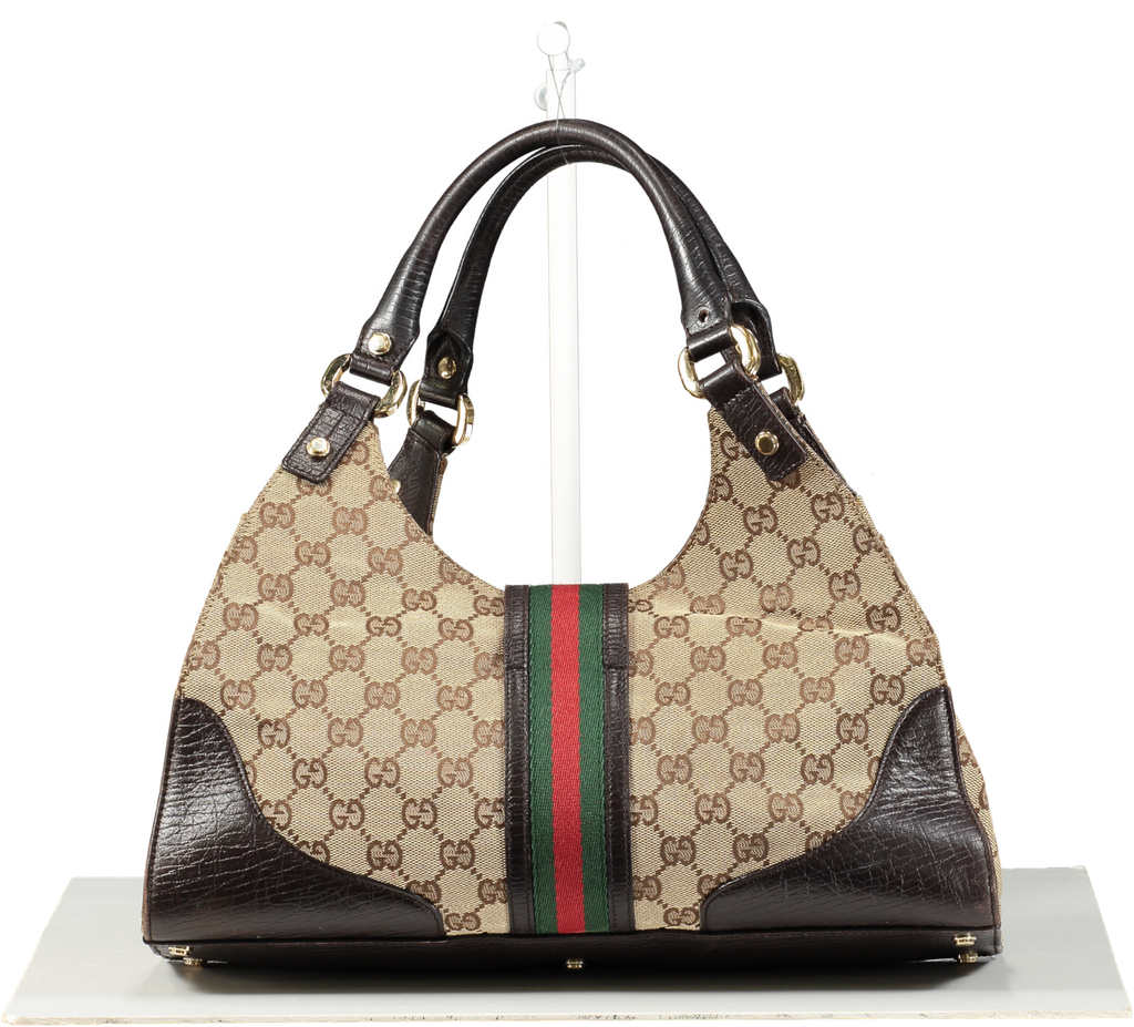 GUCCI Vintage Brown Monogram Web Junco Shoulder Bag