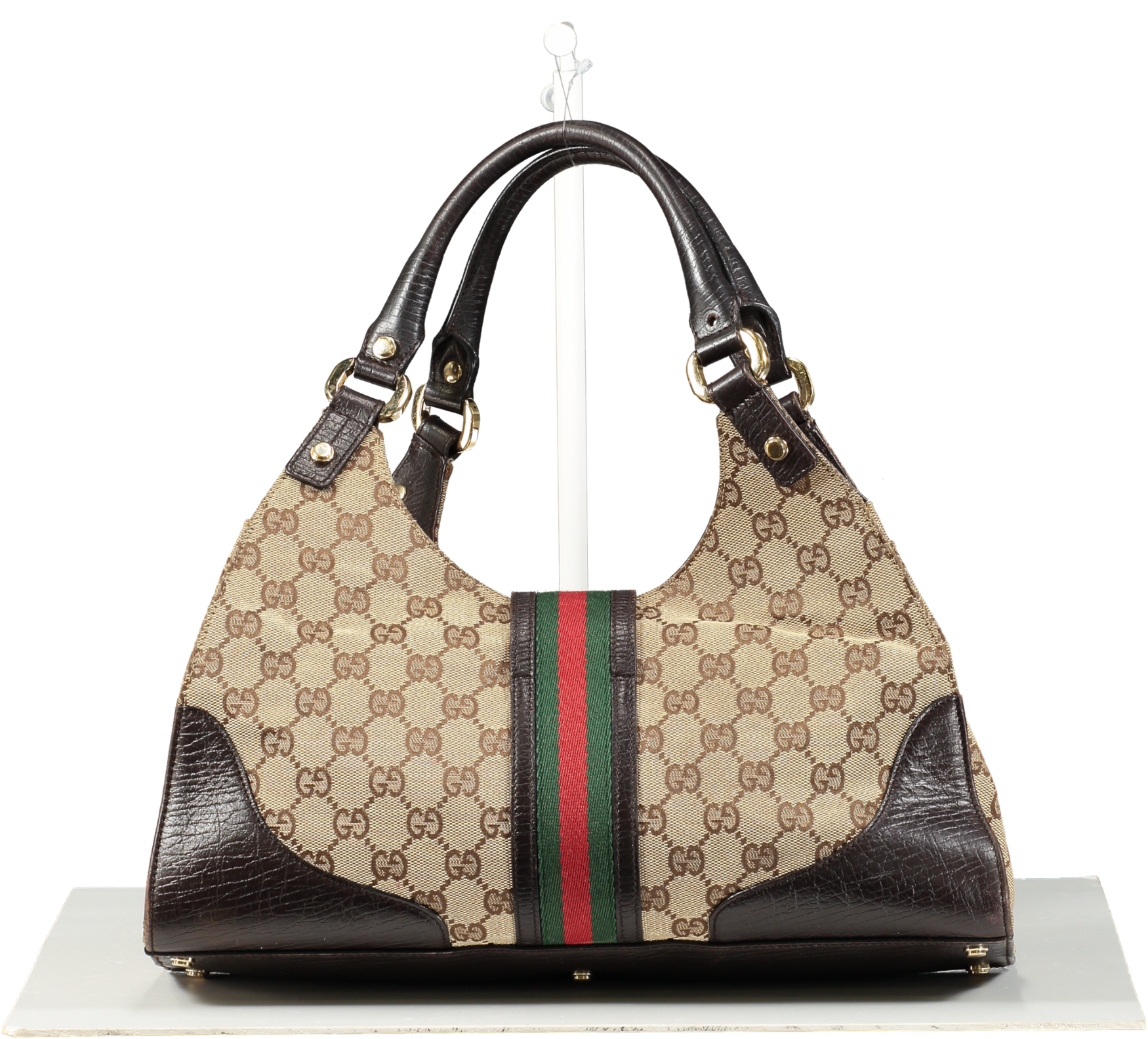 GUCCI Vintage Brown Monogram Web Junco Shoulder Bag