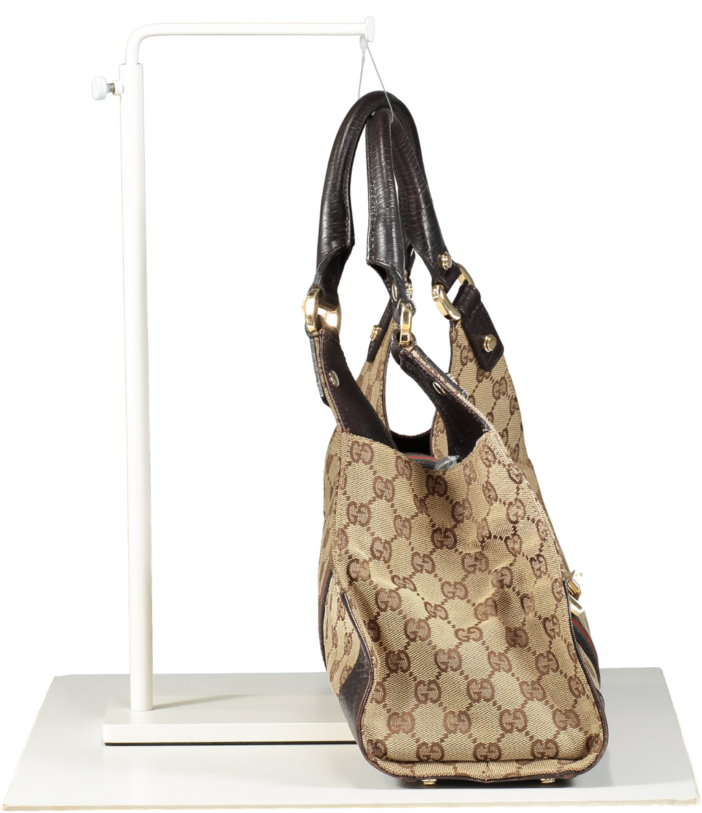GUCCI Vintage Brown Monogram Web Junco Shoulder Bag