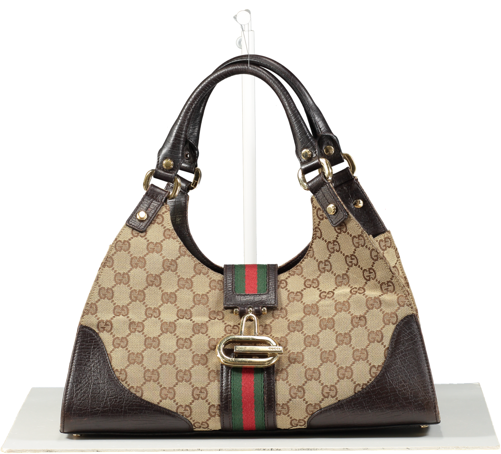 GUCCI Vintage Brown Monogram Web Junco Shoulder Bag