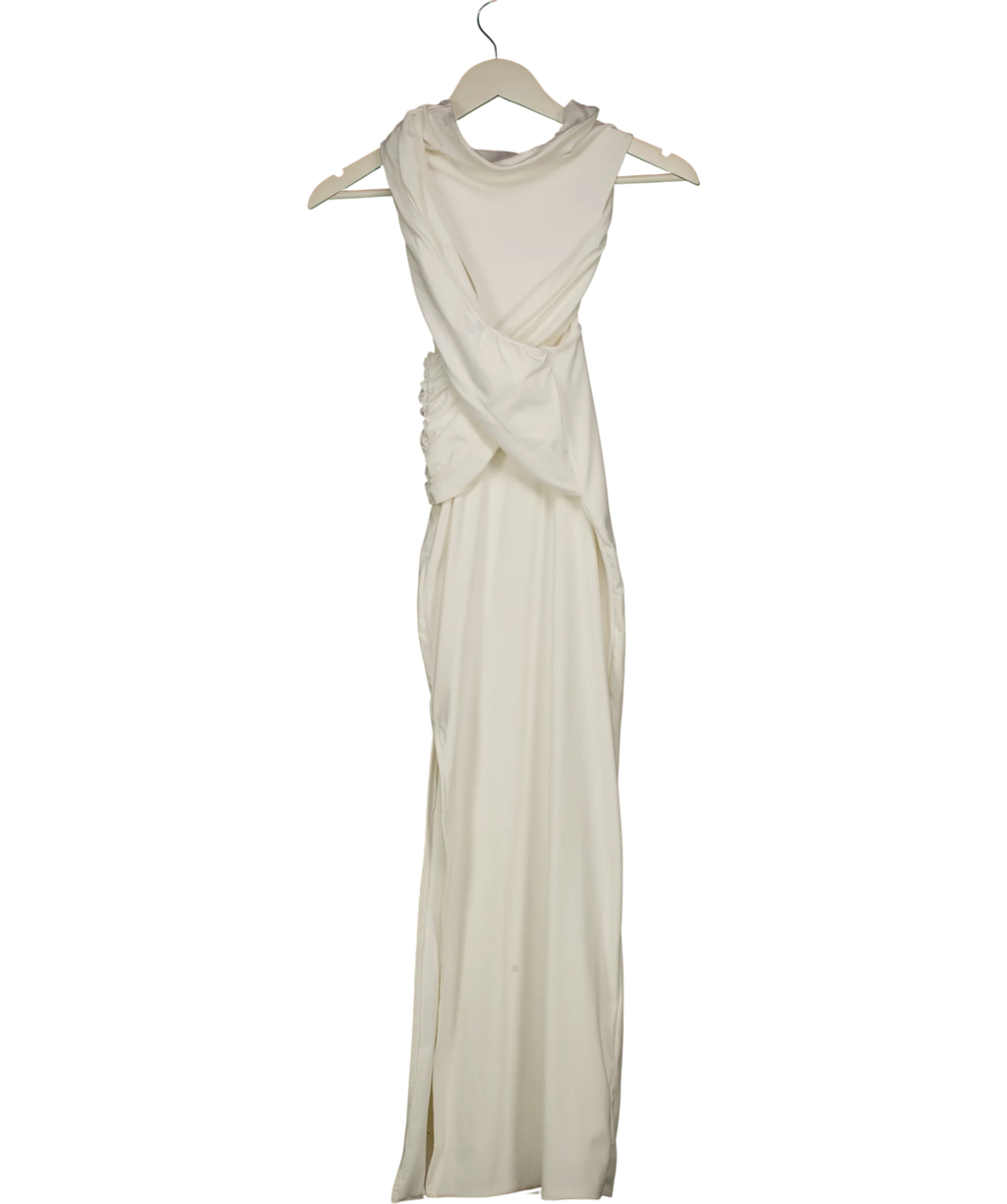 Mars the Label White White High Neck Crossover Bodycon Maxi Dress, size UK 8 — front