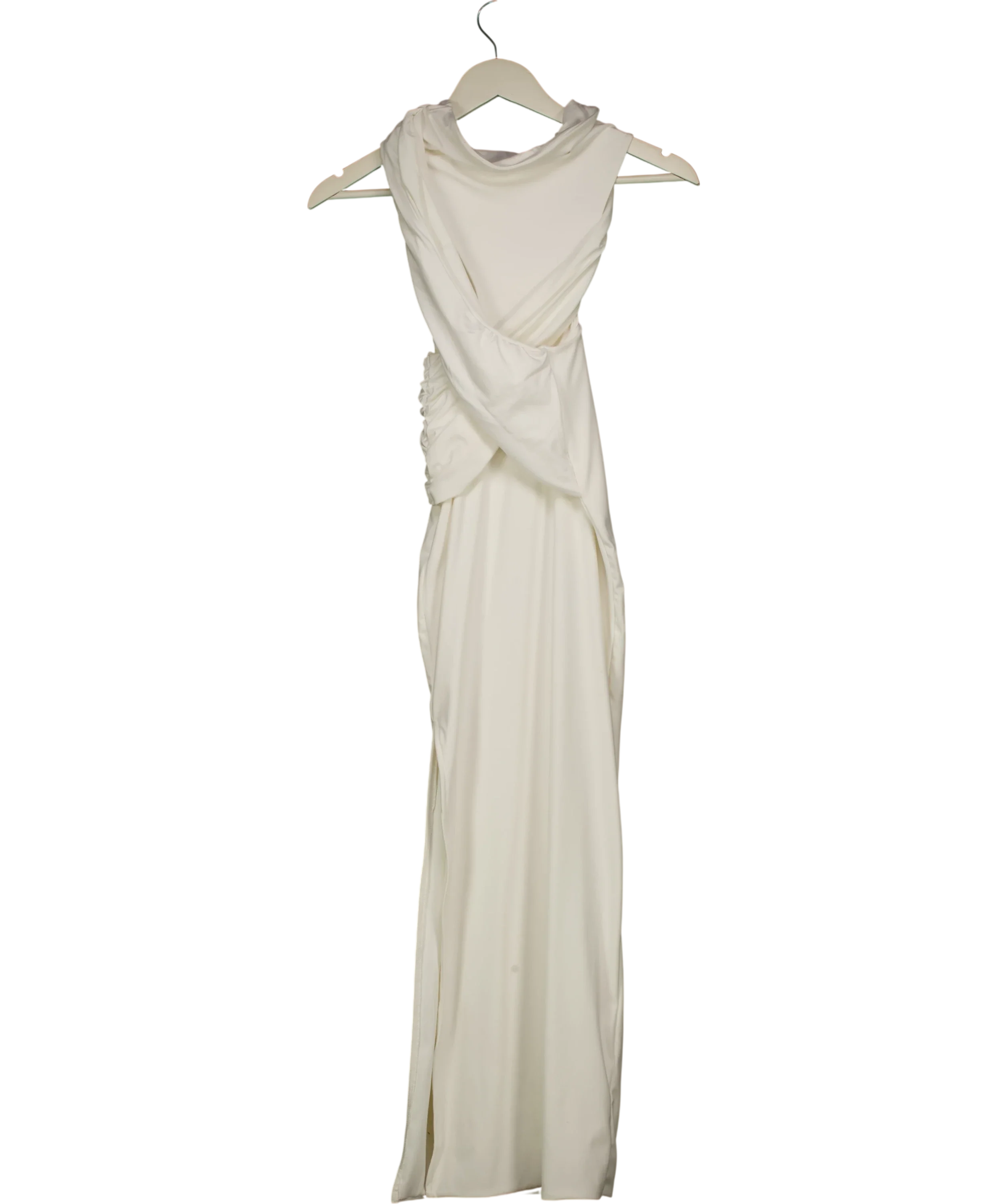 Mars the Label White White High Neck Crossover Bodycon Maxi Dress, size UK 8 — front