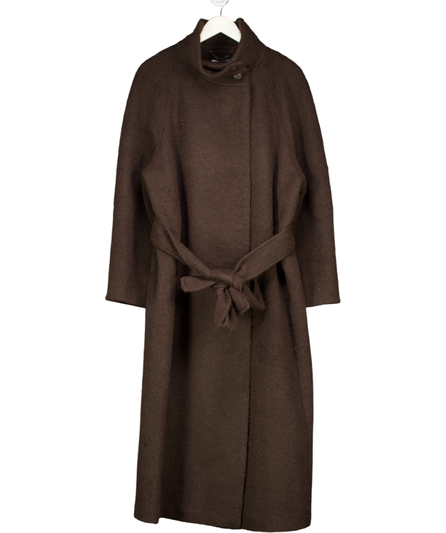 ASOS Brown Design Premium Brushed Wool Blend Oversized Funnel Neck Coat In Chocolate UK 14