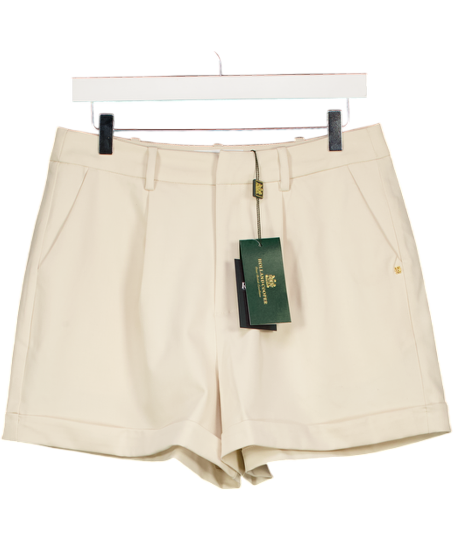 HOLLAND COOPER Beige Pleated Wide Leg Short Stone With Gold Hc Logo Embellishment UK 12