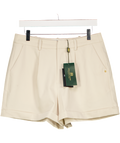 HOLLAND COOPER Beige Pleated Wide Leg Short Stone With Gold Hc Logo Embellishment UK 12