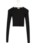 ETERNE Black Ribbed Cotton Blend Long Sleeve Top UK XS
