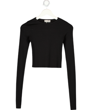 ETERNE Black Ribbed Cotton Blend Long Sleeve Top UK XS