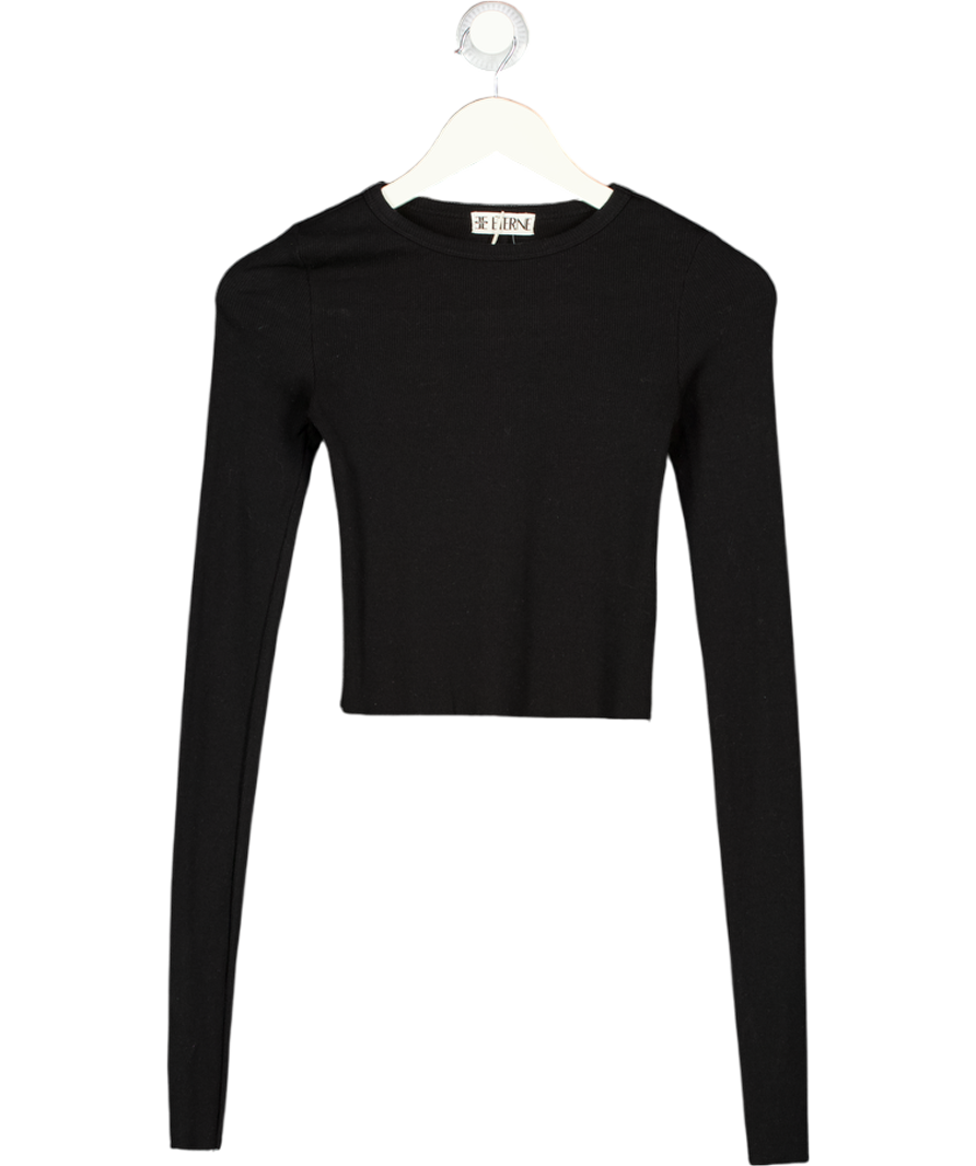ETERNE Black Ribbed Cotton Blend Long Sleeve Top UK XS