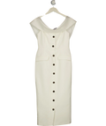 KAREN MILLEN Ivory White Tailored Bardot Button Through Midi Dress UK 8