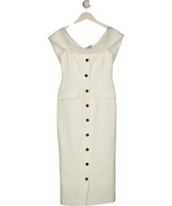 KAREN MILLEN Ivory White Tailored Bardot Button Through Midi Dress UK 8