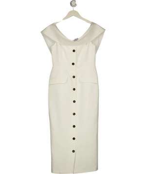 KAREN MILLEN Ivory White Tailored Bardot Button Through Midi Dress UK 8