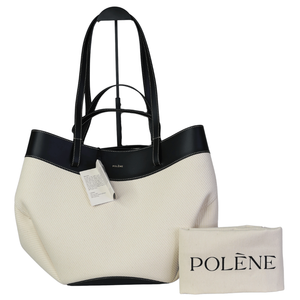 Polene Cyme Edition Black Leather & Canvas Bag