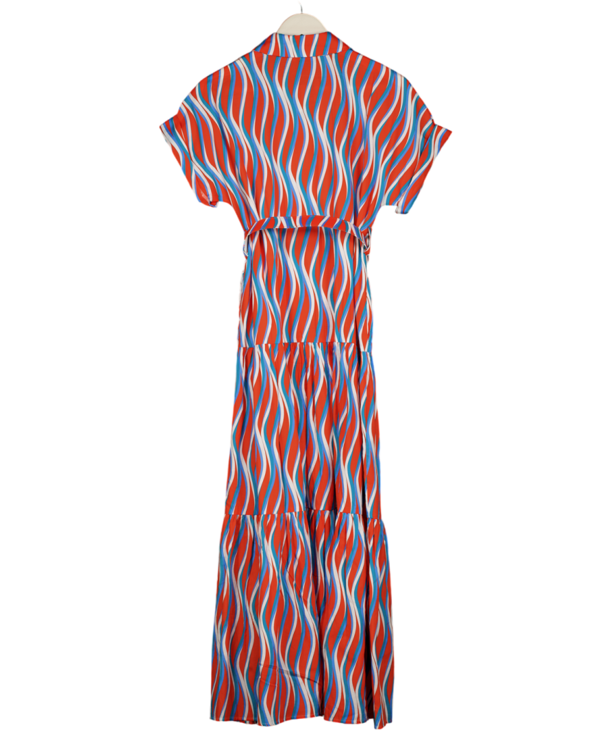 PAOLITA Multicoloured Cotton Belted Print Tiered Shirt Dress UK S