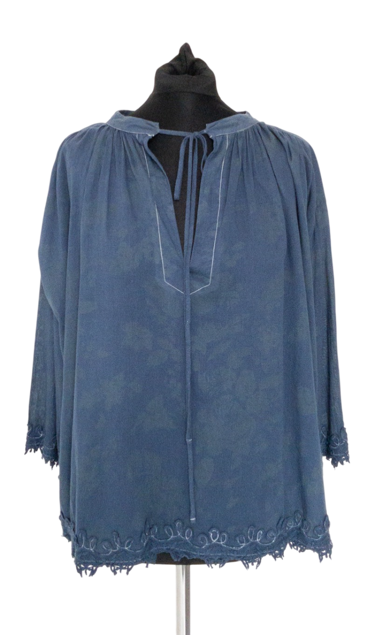 Twin Set Long Sleeve Washed Blue Lace hem Shirt UK XS
