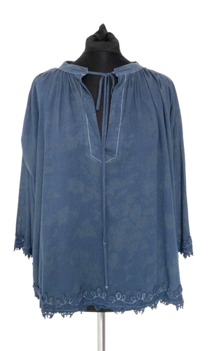Twin Set Long Sleeve Washed Blue Lace hem Shirt UK XS