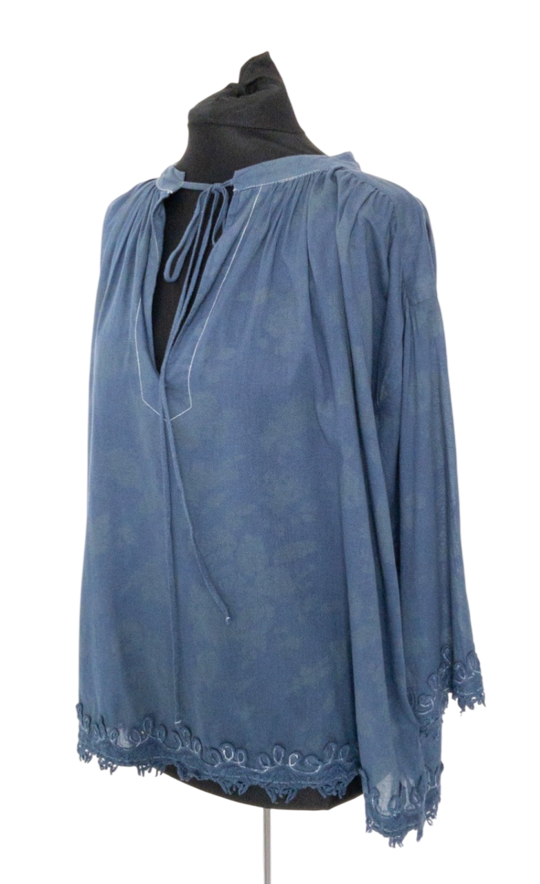 Twin Set Long Sleeve Washed Blue Lace hem Shirt UK XS