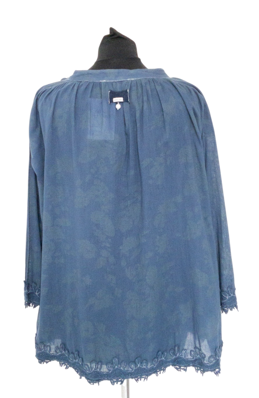 Twin Set Long Sleeve Washed Blue Lace hem Shirt UK XS