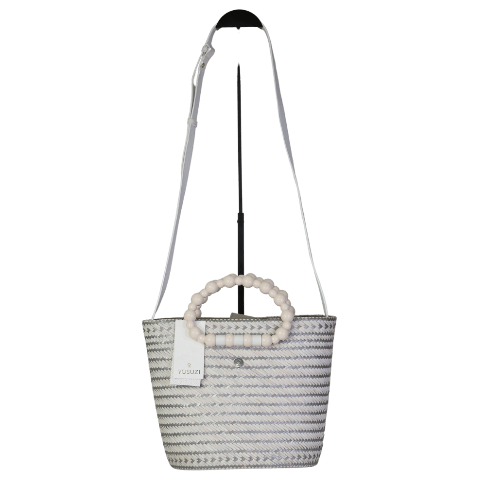 YOSUZI White / Grey Woven Beaded Handle Bag
