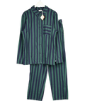 Chelsea Peers Green Organic Cotton Stripe Button Up Long Pyjama Set - Navy UK M