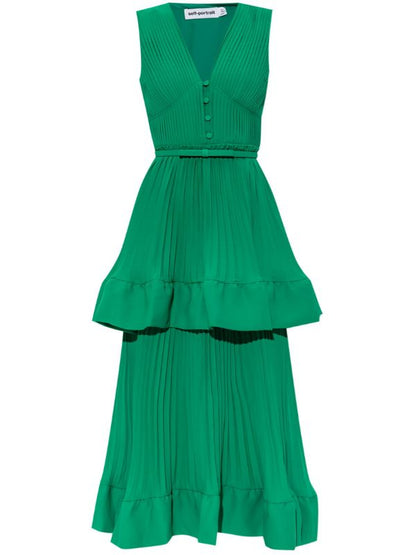 Self-portrait Tiered Chiffon Midi Dress Green UK 12